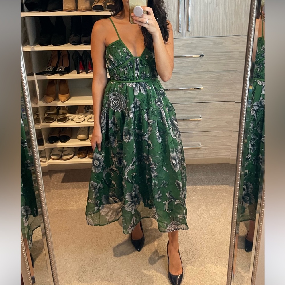 Green Floral Spaghetti-Strap Midi Dress